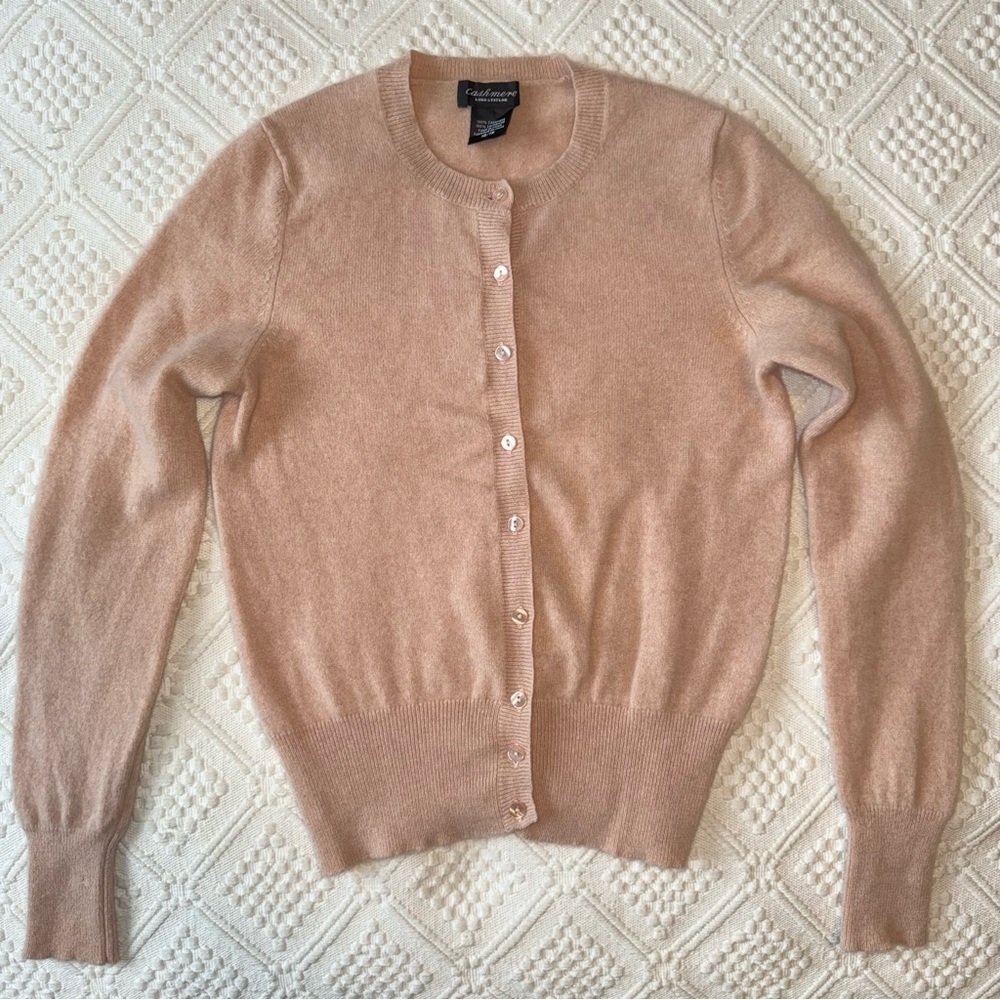 Lord & Taylor cashmere cardigan sweater, 100% cashmere, peach pale pink, size XS